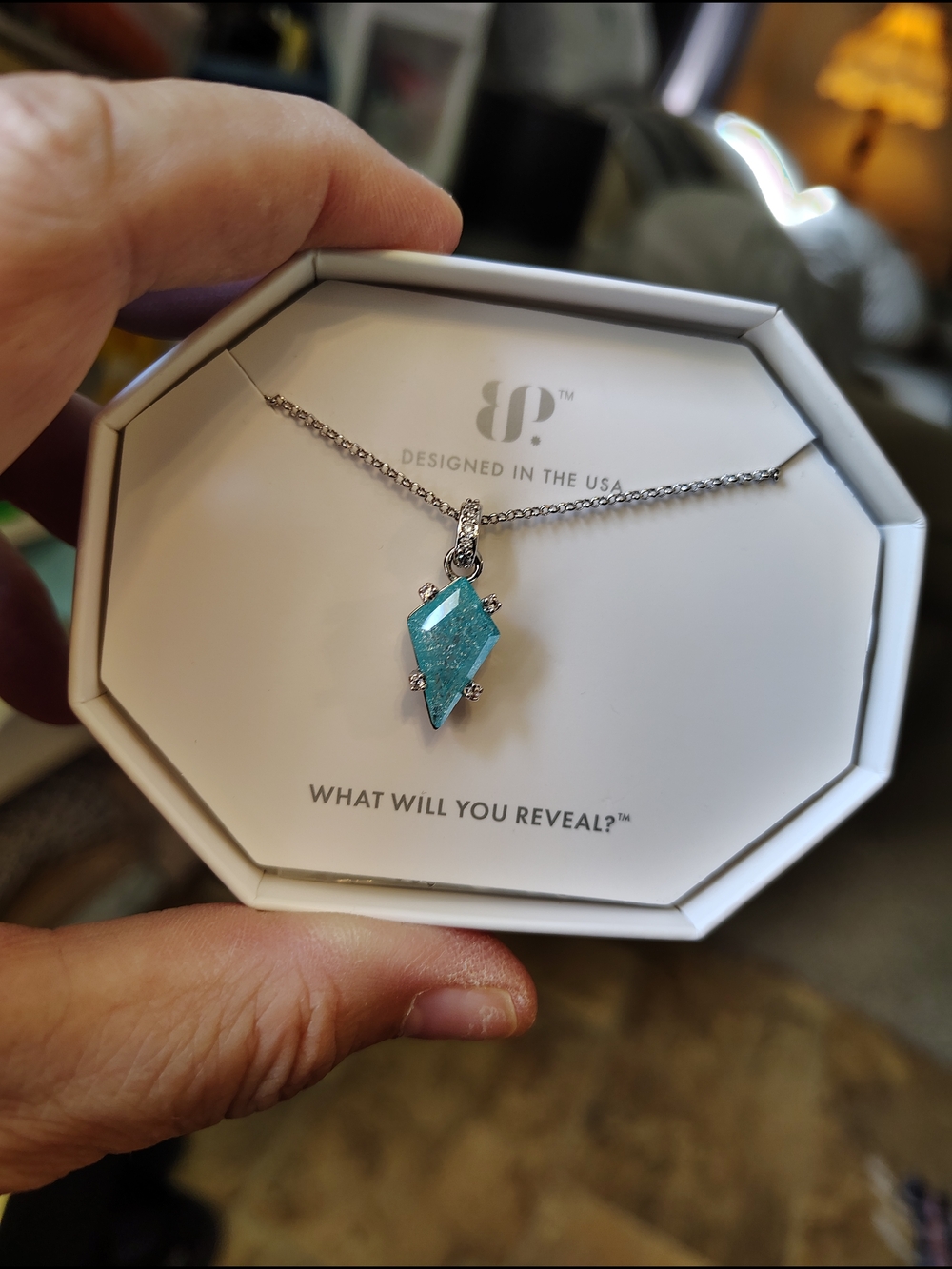 bp Aqua-Tone Faceted Pendant Necklace with Silver Chain